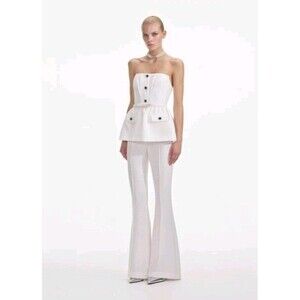 NWT SELF-PORTRAIT White Flare Leg Crepe Flowy Trousers Boho 34" Pants Size US 6